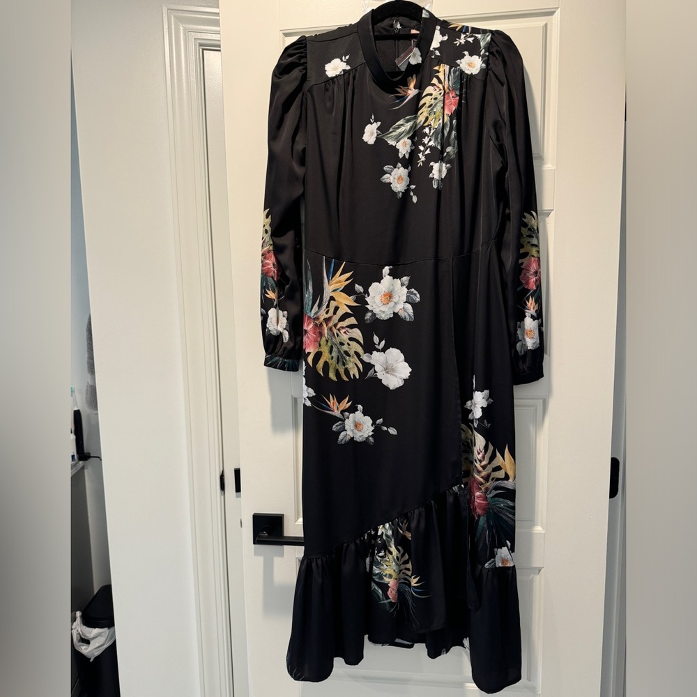 Celina Black Floral Silk Dress